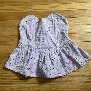 River Island Strapless Top Womens 6 Purple Floral Eyelet Cottagecore Coquette
